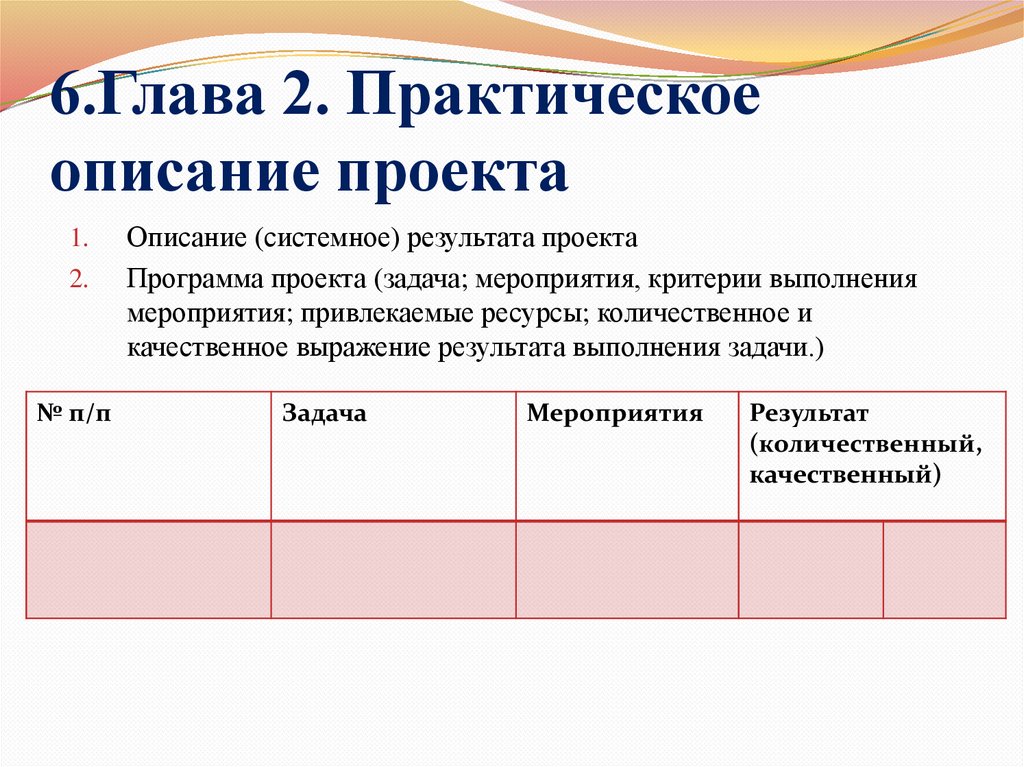 Как писать практическую часть проекта шаблон