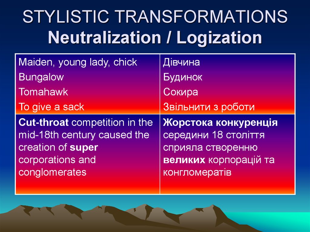 STYLISTIC TRANSFORMATIONS Neutralization / Logization