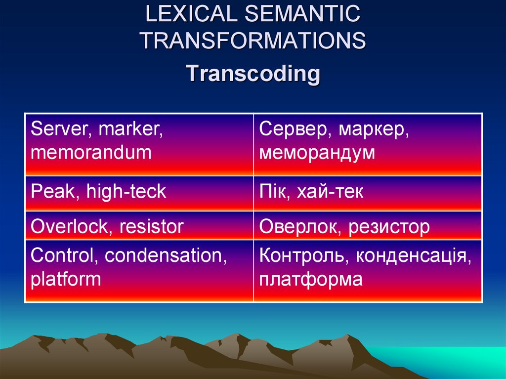 LEXICAL SEMANTIC TRANSFORMATIONS Transcoding