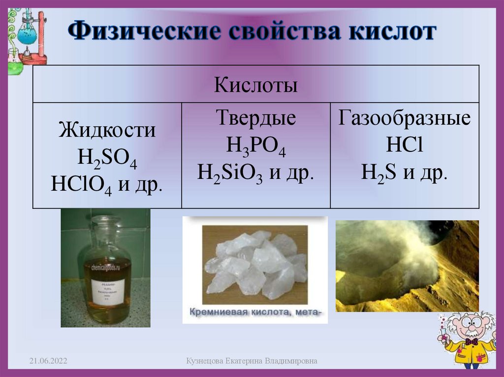 Кислоты их классификация и свойства презентация