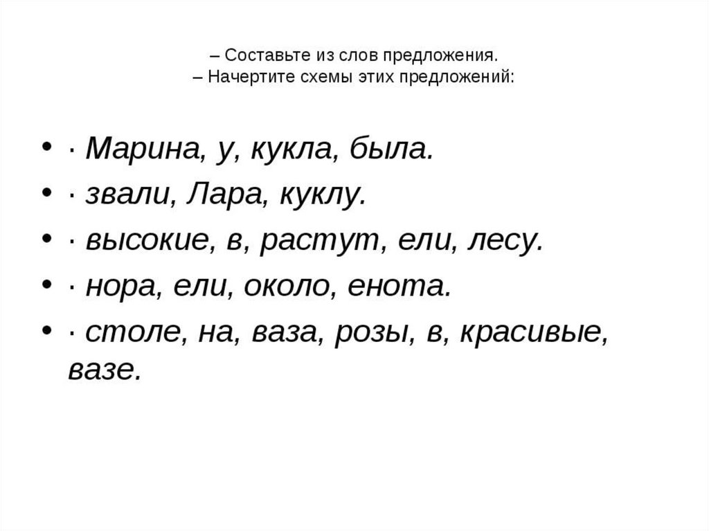 Составление предложений из слов 1 класс презентация