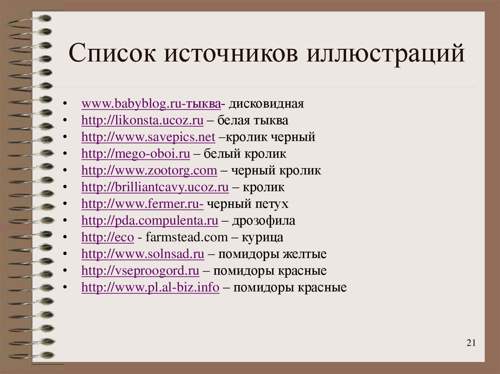 Список иллюстраций. Перечень иллюстрация. Список источников. Список источников в презентации. Список источников иллюстрации.