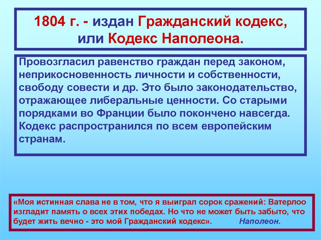 Из какого памятника была взята схема расположения норм права в кодексе наполеона