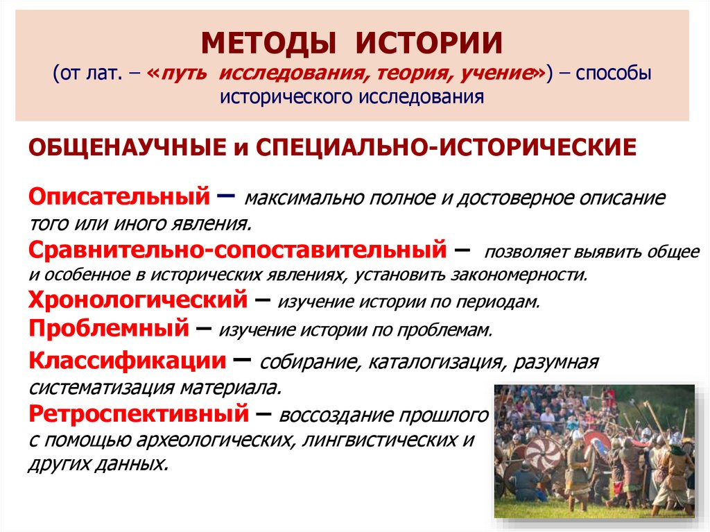 Учение о способах исследования освещения исторических фактов. История методики. Методы истории. Методы истории и их характеристика. Методология истории.