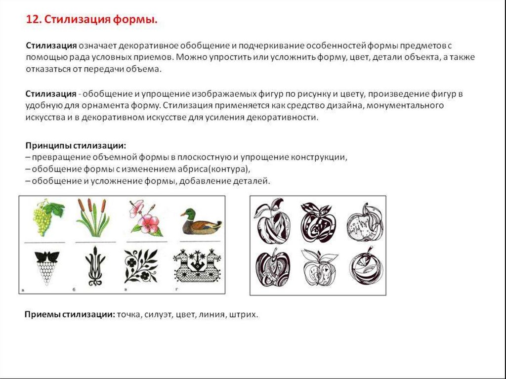 Упрощение формы рисунка предмета отражение главных наиболее характерных признаков предмета