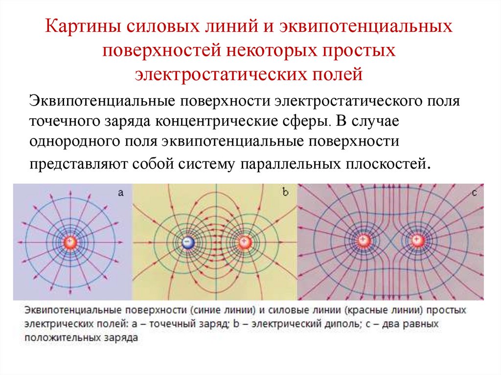 Охарактеризовать картину эквипотенциальных поверхностей