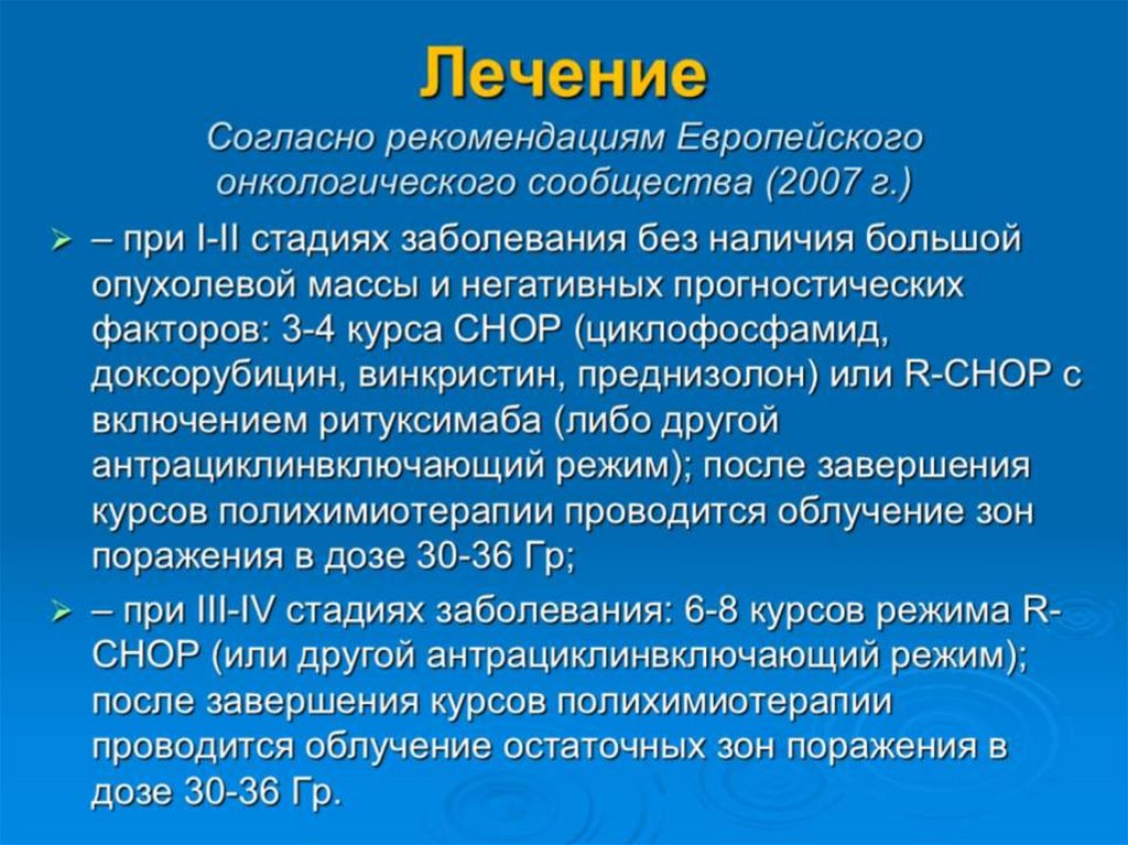 Лечение Согласно рекомендациям Европейского онкологического сообщества (2007 г.)