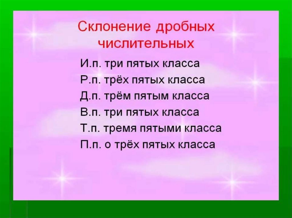 Презентация склонение дробных числительных 6 класс