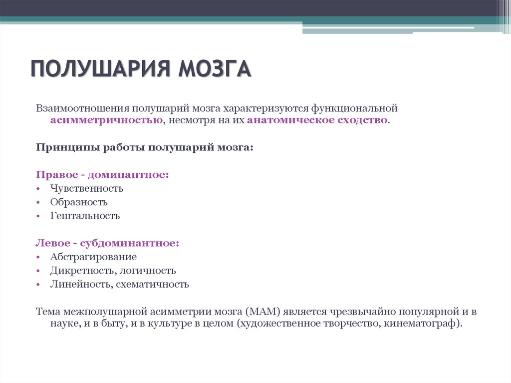 ПОЛУШАРИЯ МОЗГА