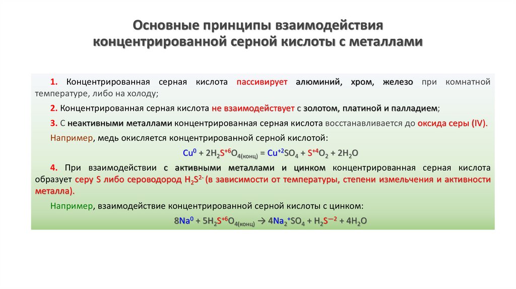 Концентрированная серная кислота взаимодействие