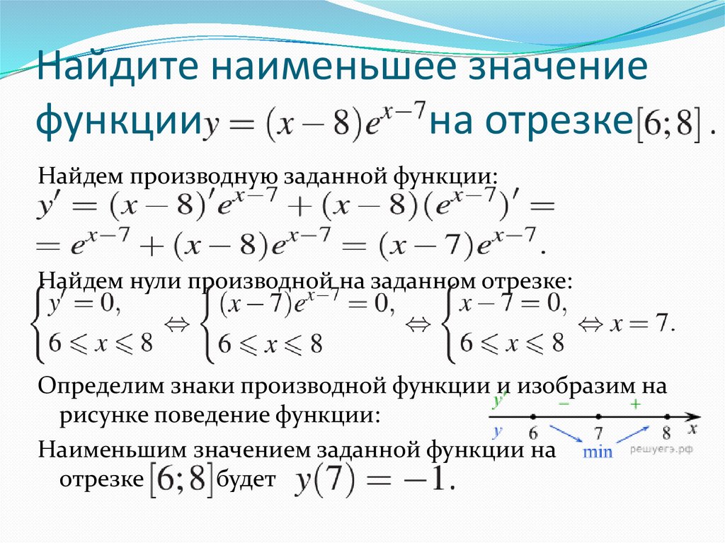 Наибольшее значение производной функции на отрезке