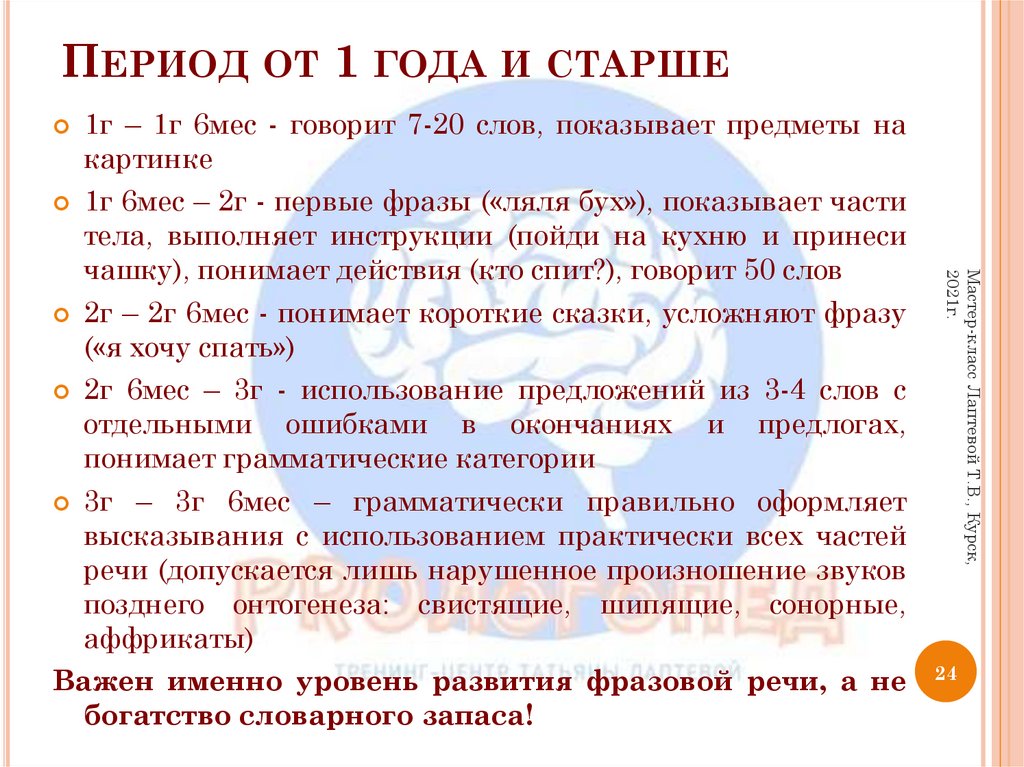 Период от 1 года и старше