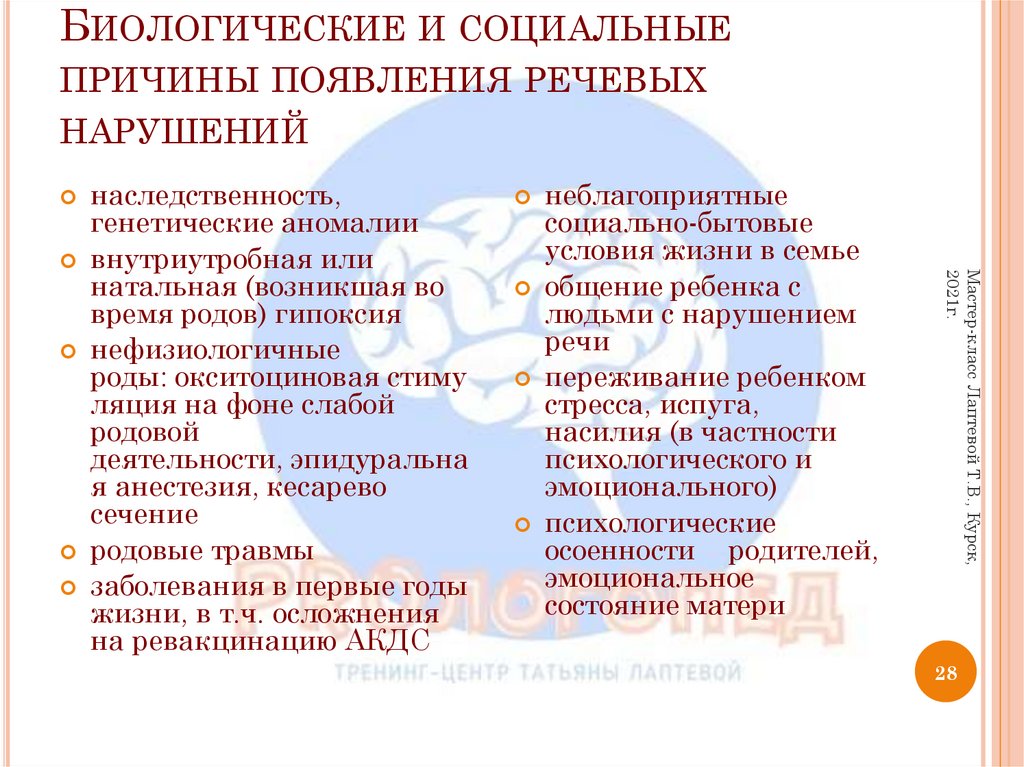 Биологические и социальные причины появления речевых нарушений