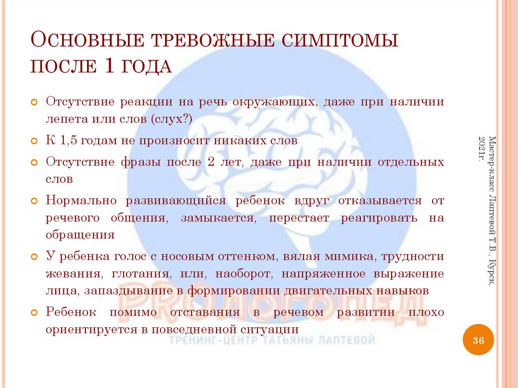 Основные тревожные симптомы после 1 года