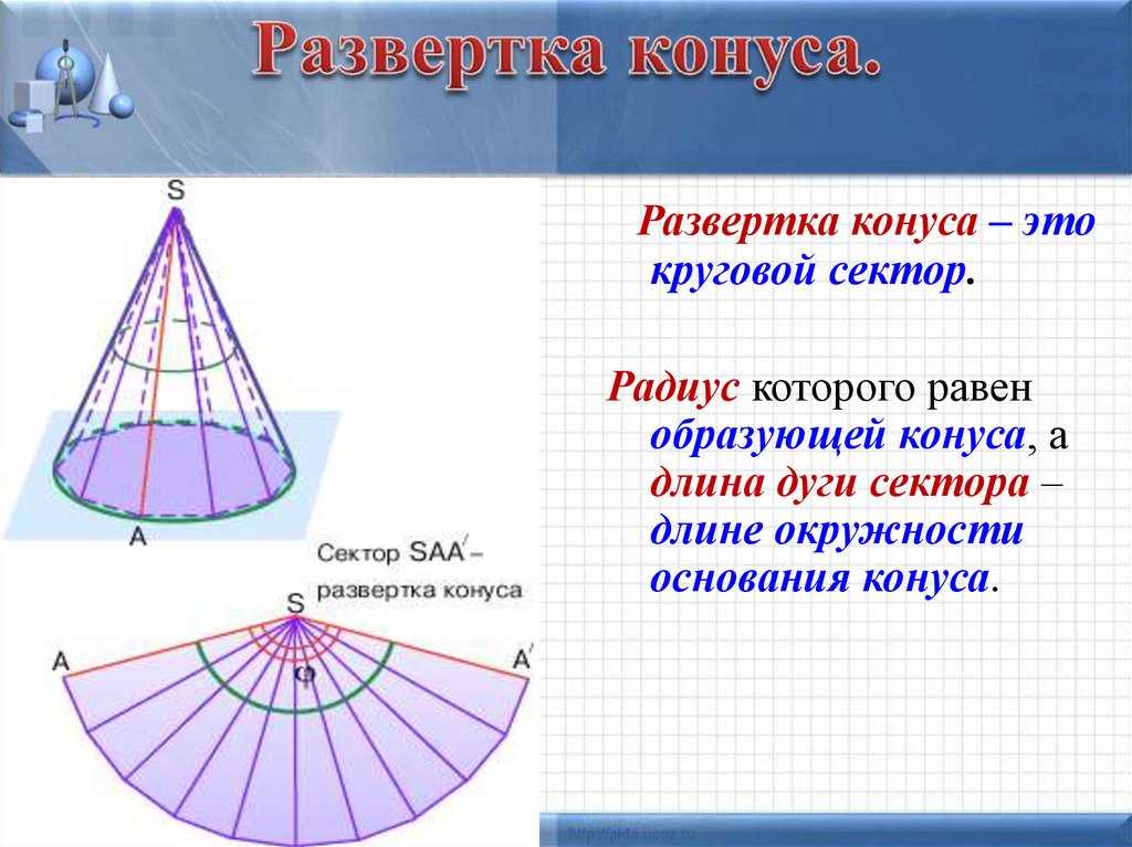 Угол развертки конуса. Радиус развертки боковой поверхности конуса. Развёртка конуса с 180 градусов. Образующая конуса развертка. Радиус сектора развертки конуса.