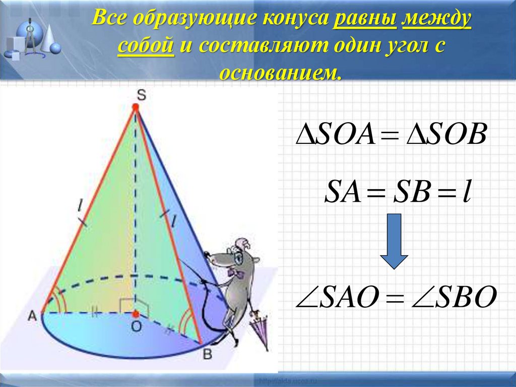 Образующая усеченного конуса равна. Образующие конуса равны. Угол между образующими конуса. Взаимно перпендикулярные образующие конуса. Как найти образующую конуса.