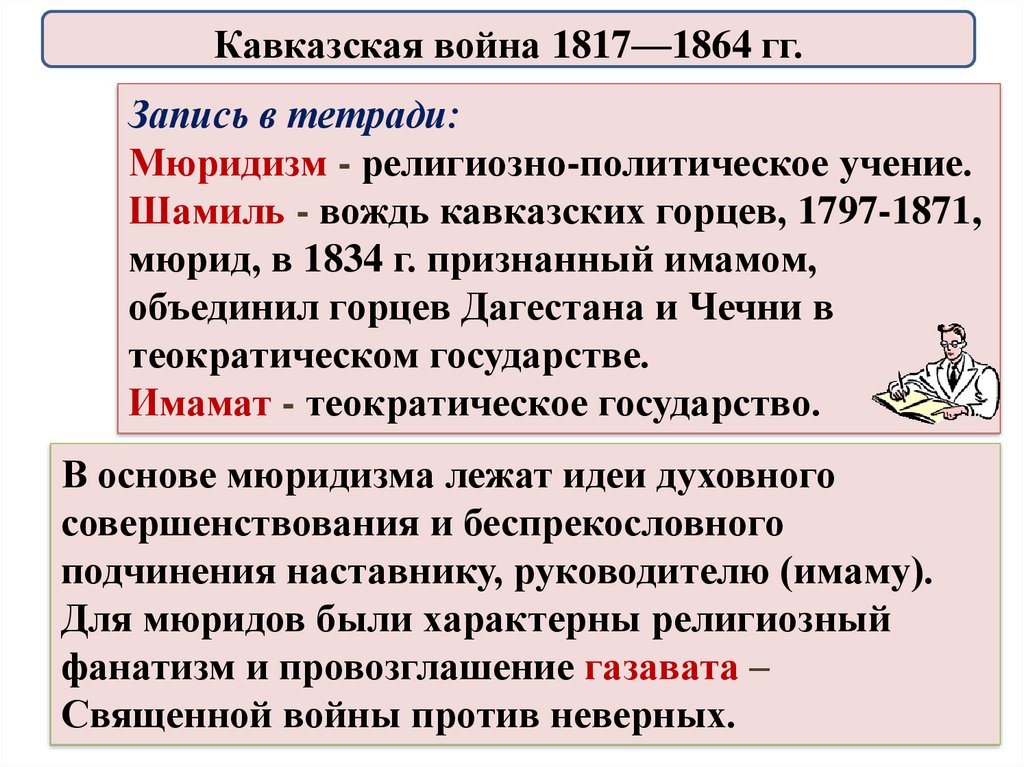 Мюридизм. Какие особенности имела Кавказская война что такое Мюридизм.