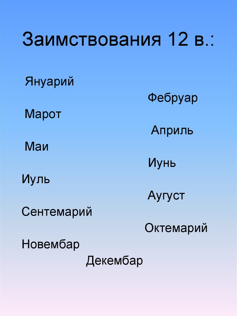 Заимствования 12 в.: