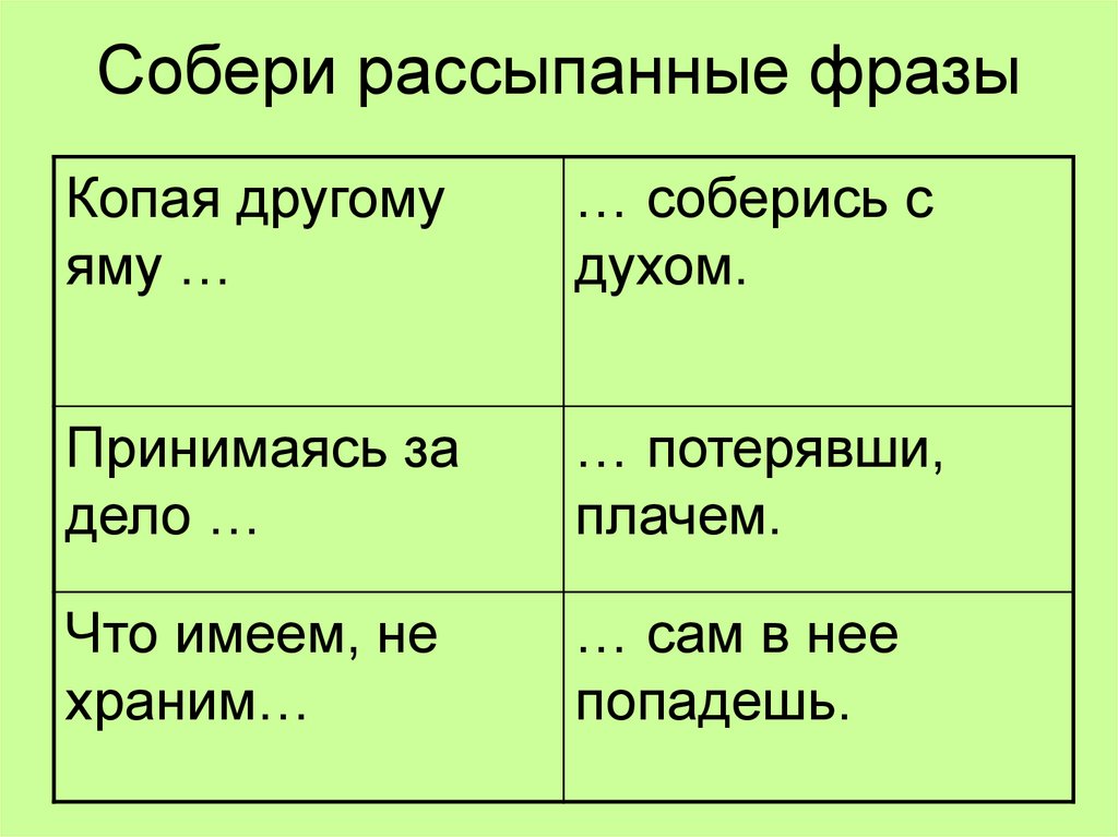 Соберите рассыпавшиеся. Соберите рассыпанные слова в предложения частицы фазы.