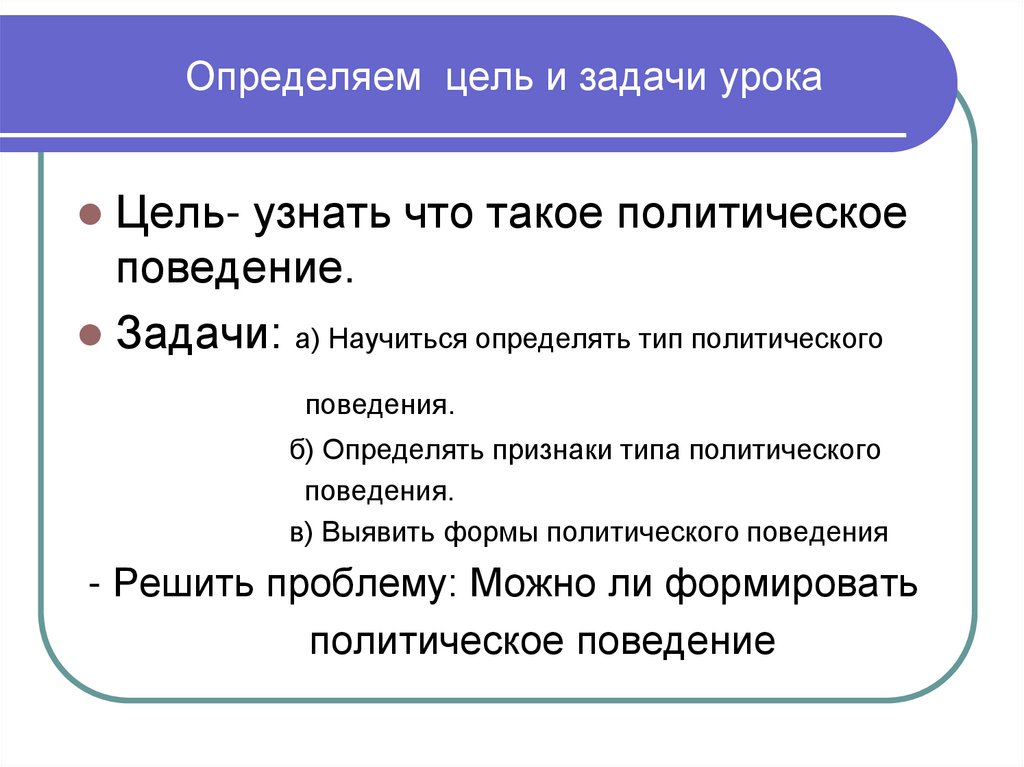 План по теме политическое поведение