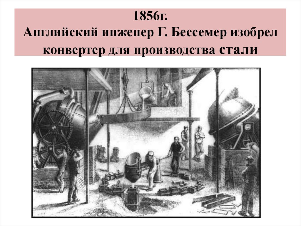 1856г. Английский инженер Г. Бессемер изобрел конвертер для производства стали