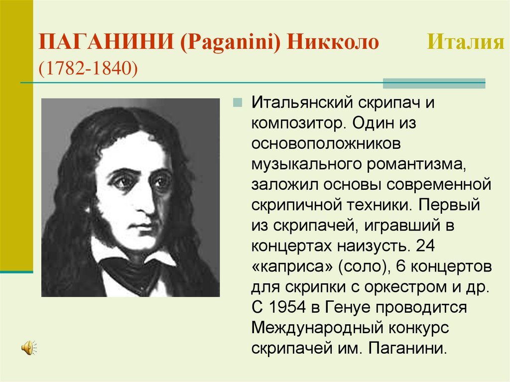 ПАГАНИНИ (Paganini) Никколо Италия (1782-1840)