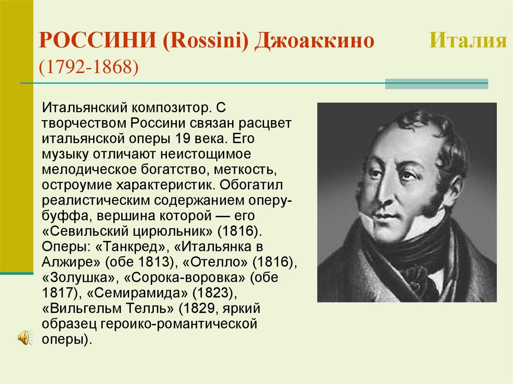 РОССИНИ (Rossini) Джоаккино Италия (1792-1868)