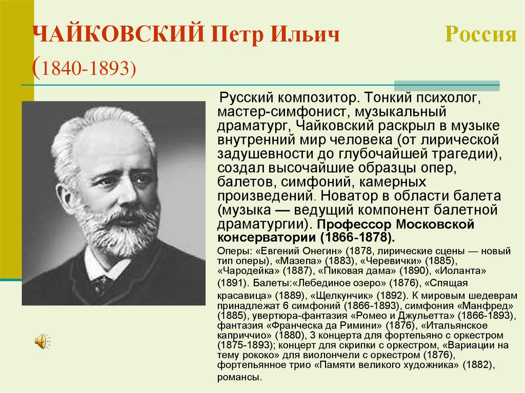 ЧАЙКОВСКИЙ Петр Ильич Россия (1840-1893)