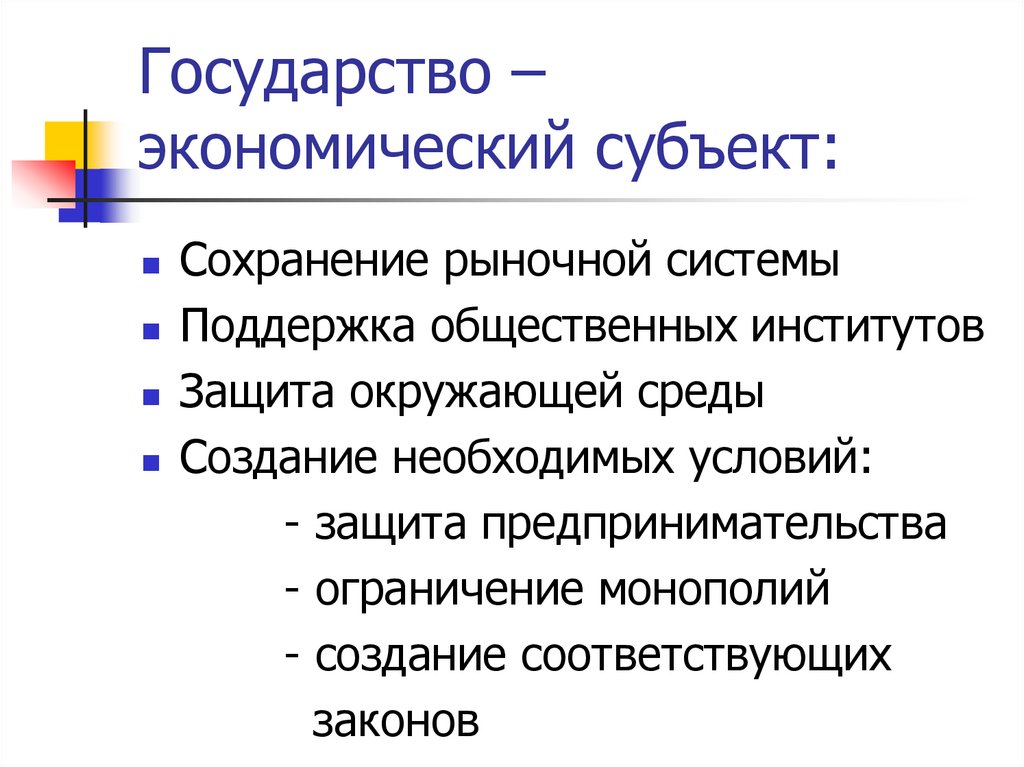 Государство – экономический субъект: