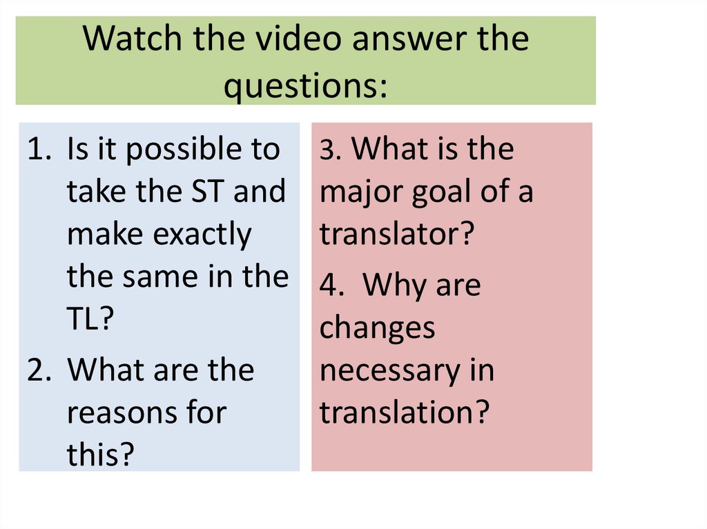 Watch the video answer the questions: