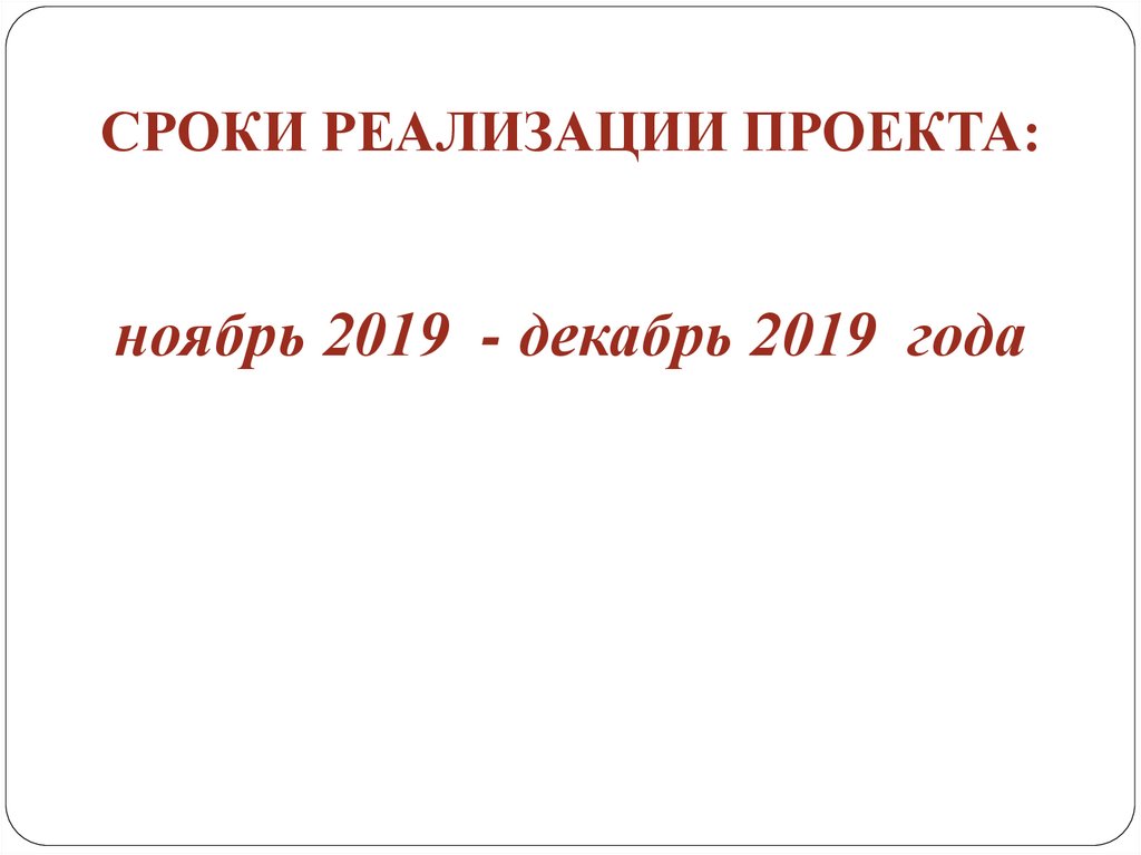 СРОКИ РЕАЛИЗАЦИИ ПРОЕКТА: