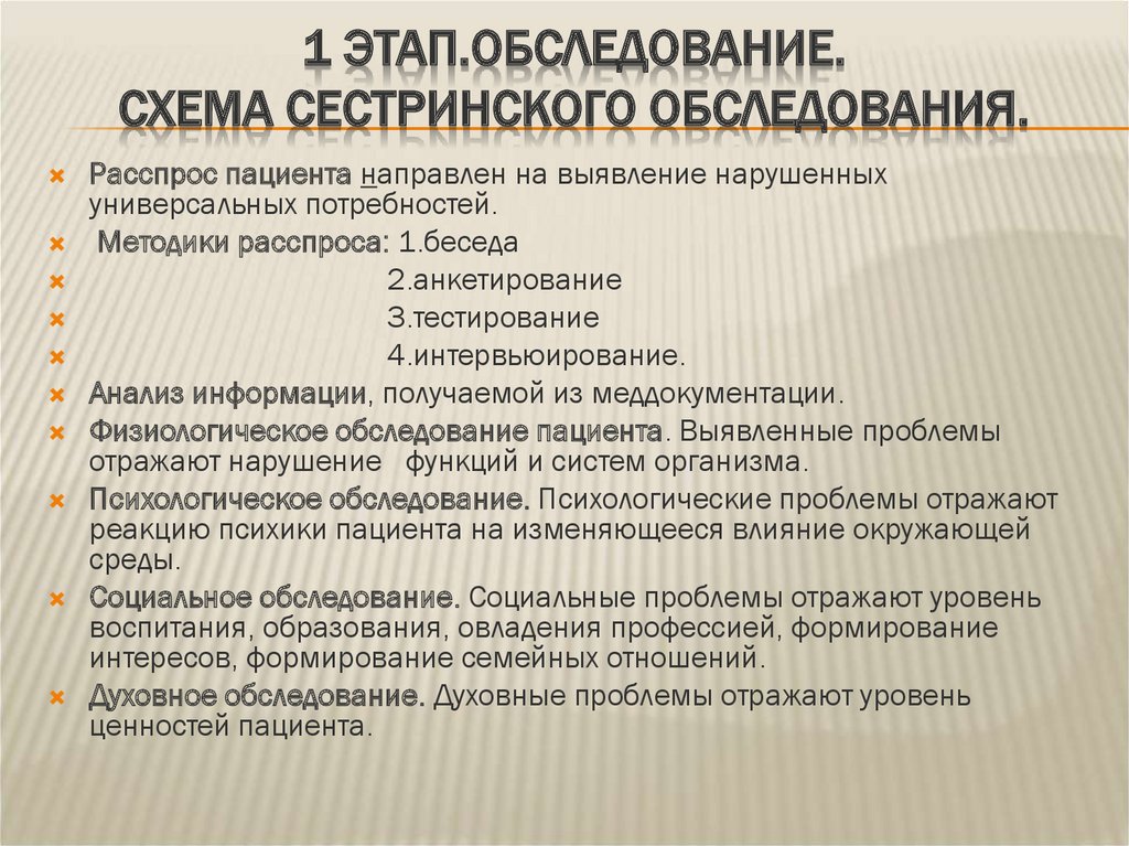 Схема сестринского обследования пациентов детского возраста