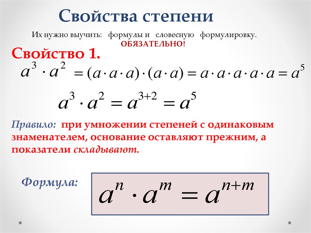 Свойства степеней названия