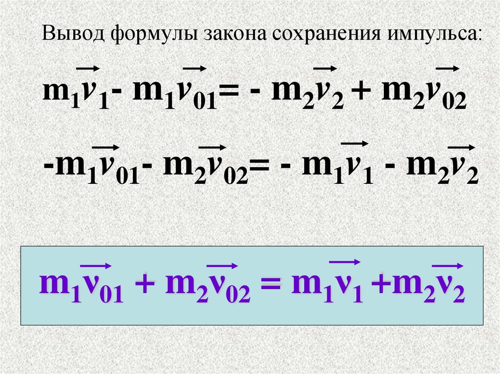 Сила импульса формула. Закон сохранения импульса формула. Вывод закона сохранения импульса.