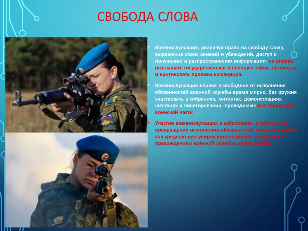 Свобода слова и выражения. Свободы военнослужащих.