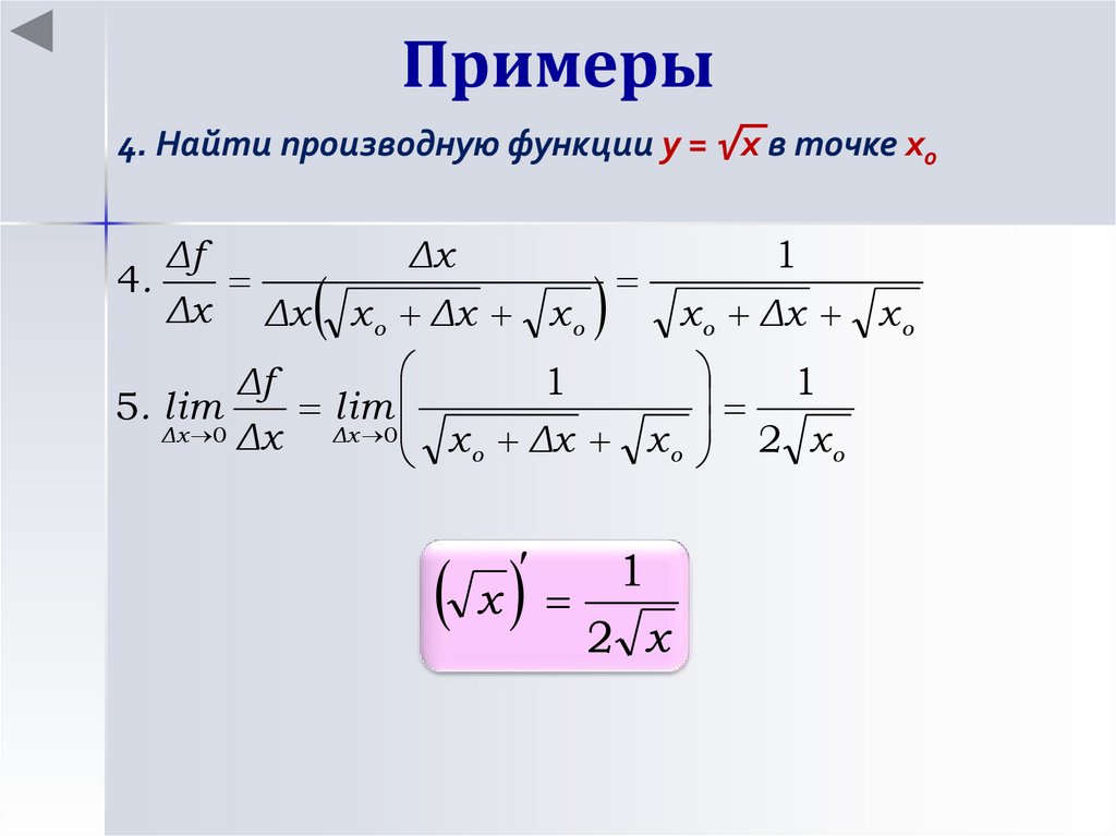 Схема вычисления производной