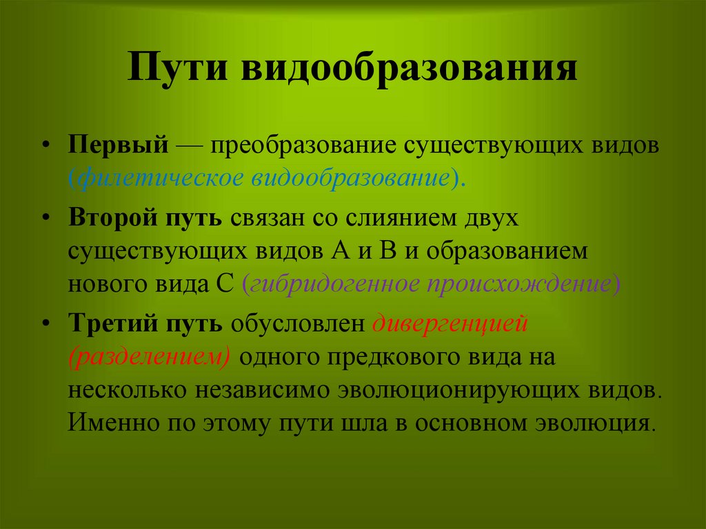 Видообразование презентация 9. Пути видообразования. Основные пути видообразования. Типы видообразования. Механизмы видообразования.