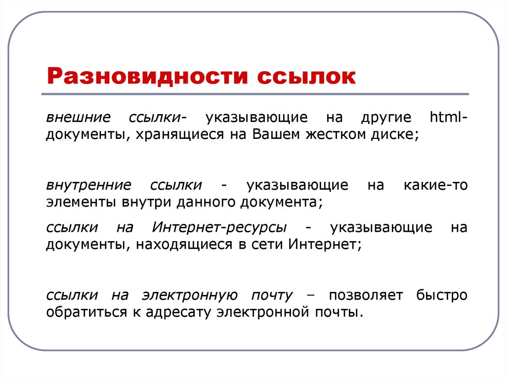 Письмо содержит ссылку на внешний ресурс. Внешние и внутренние ссылки html. Внутренние ссылки в html. Гиперссылка на документ в html. Что такое внутренние гиперссылки.