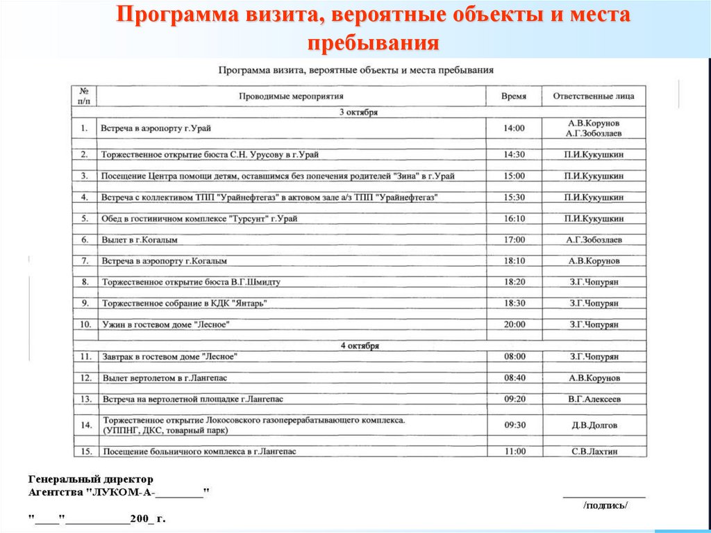 Программа визита делегации образец