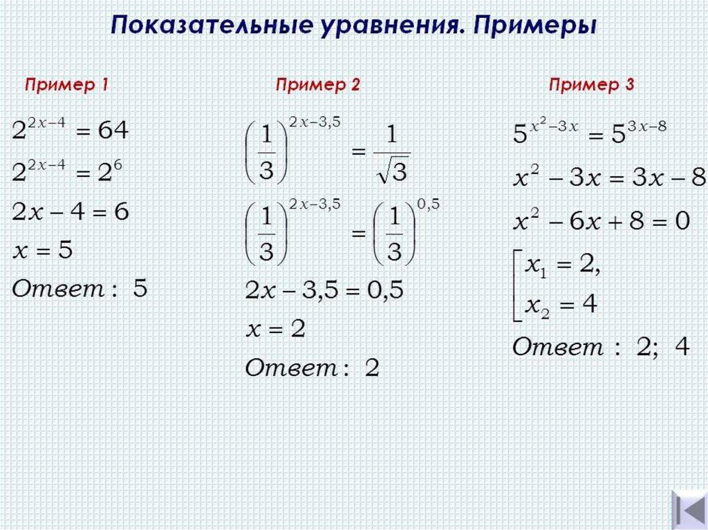 Презентация решение показательных уравнений