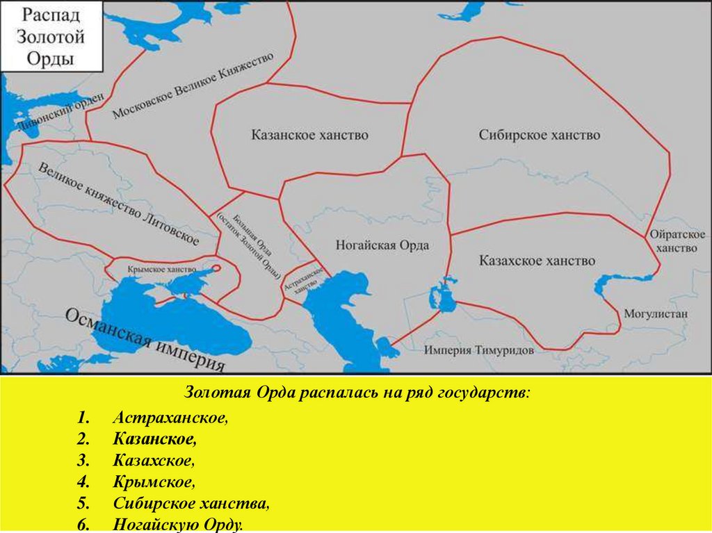 Карта ханств после распада золотой орды