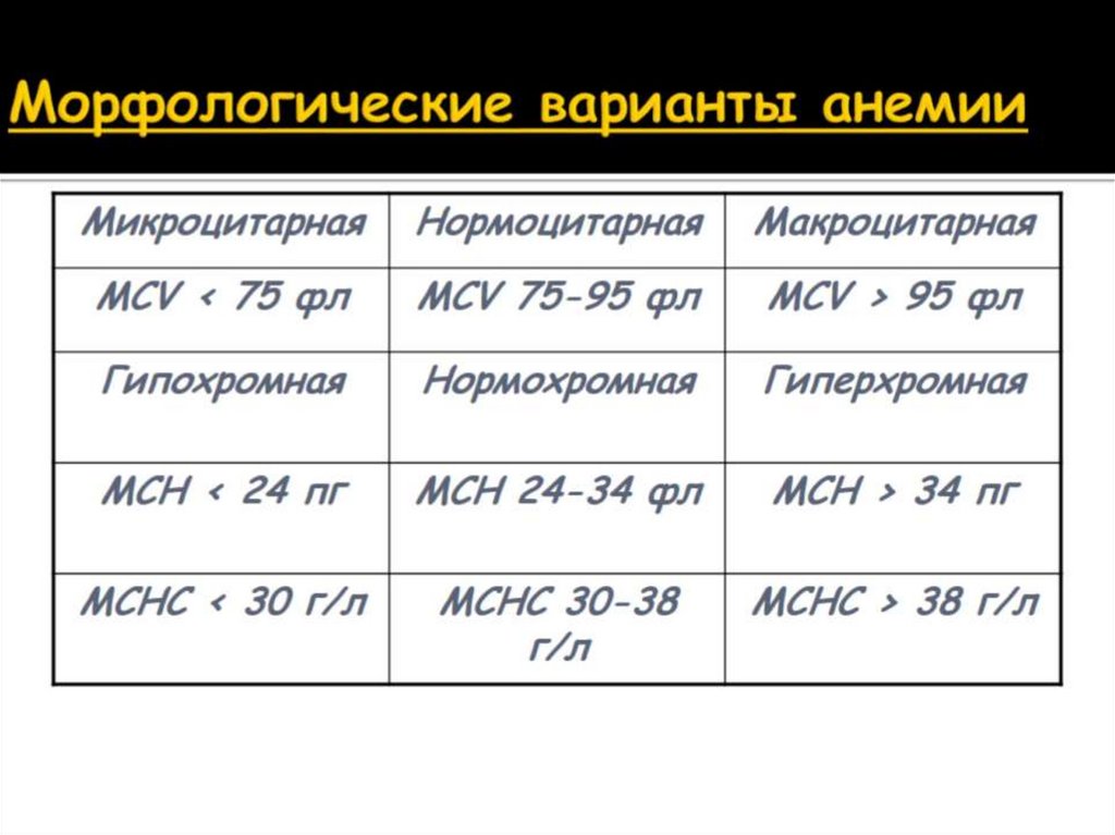 Морфологические варианты анемии