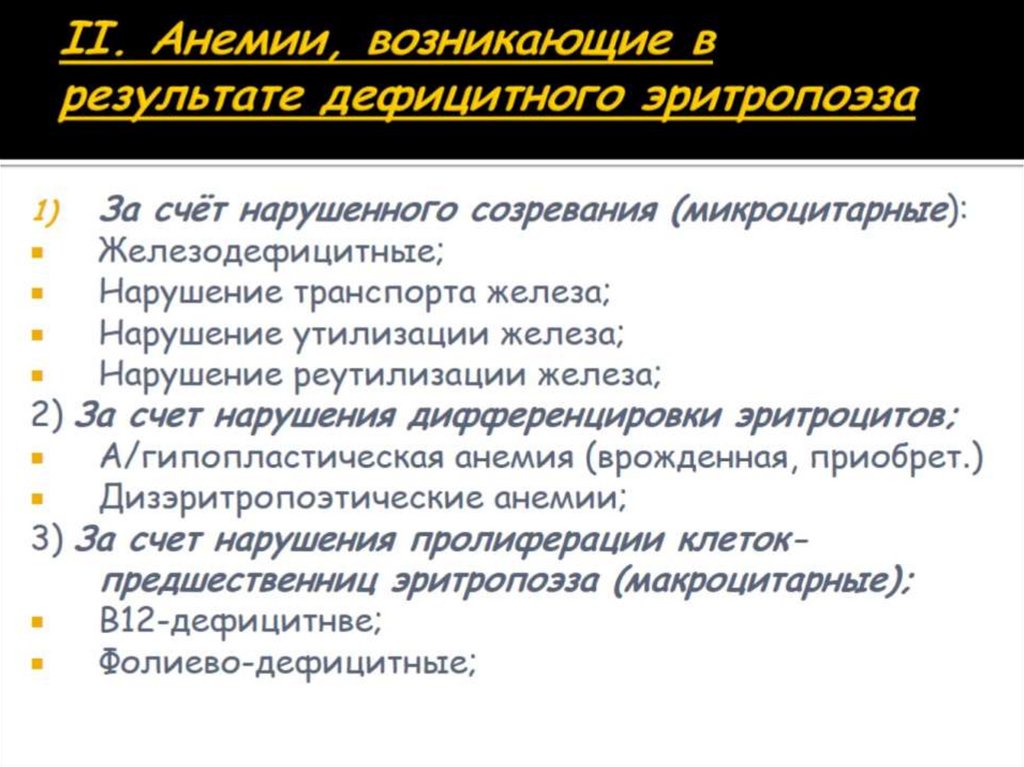 II. Анемии, возникающие в результате дефицитного эритропоэза