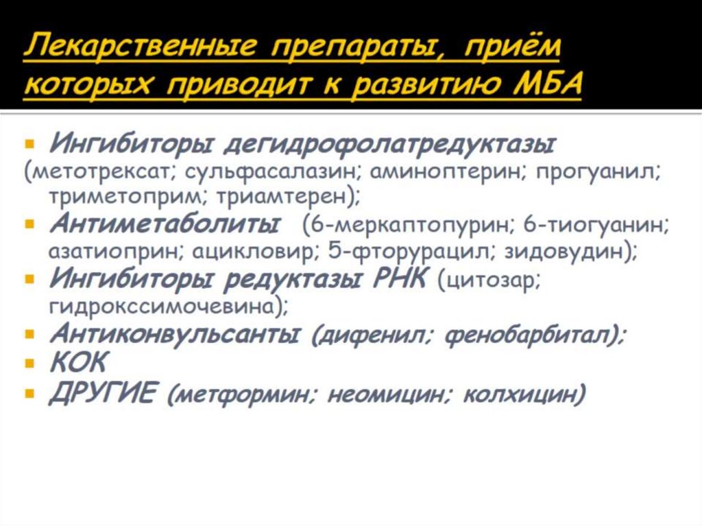 Лекарственные препараты, приём которых приводит к развитию МБА