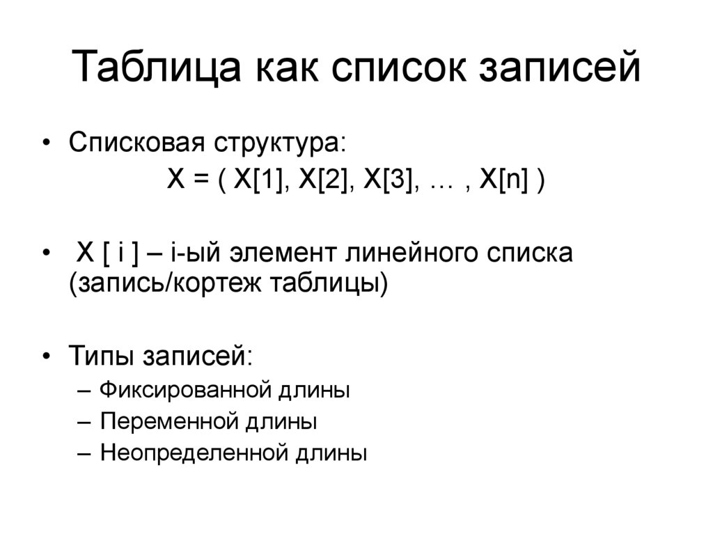 Таблица как список записей