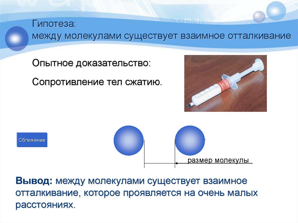 Взаимное притяжение и отталкивание молекул презентация