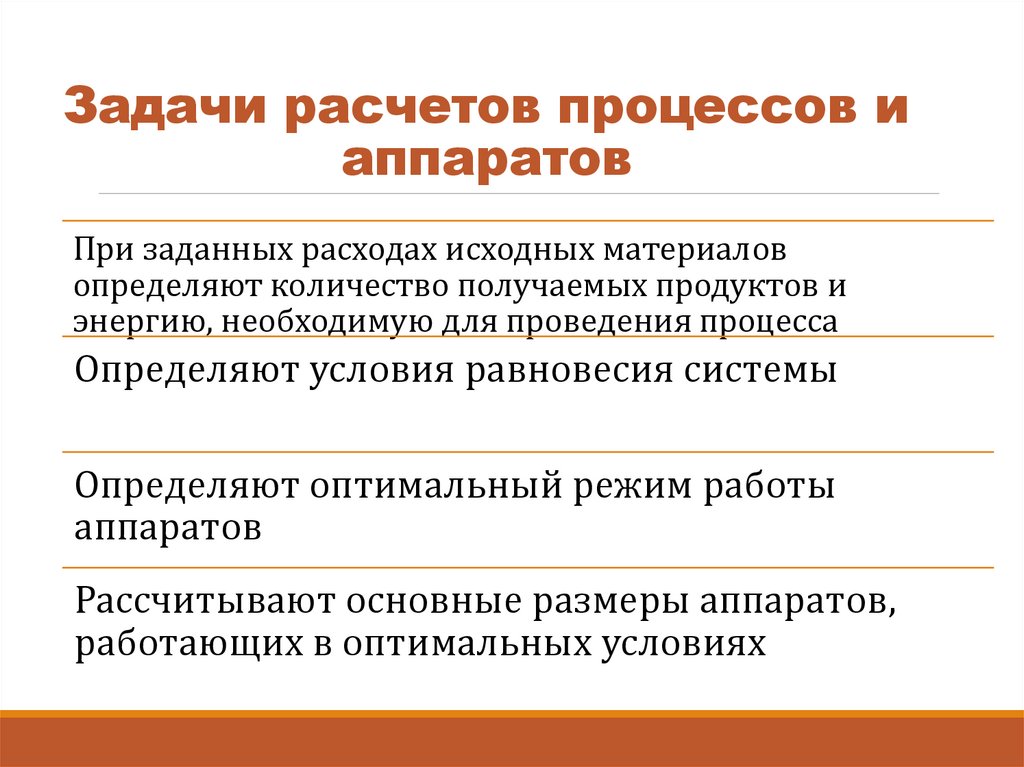 Задачи расчетов процессов и аппаратов