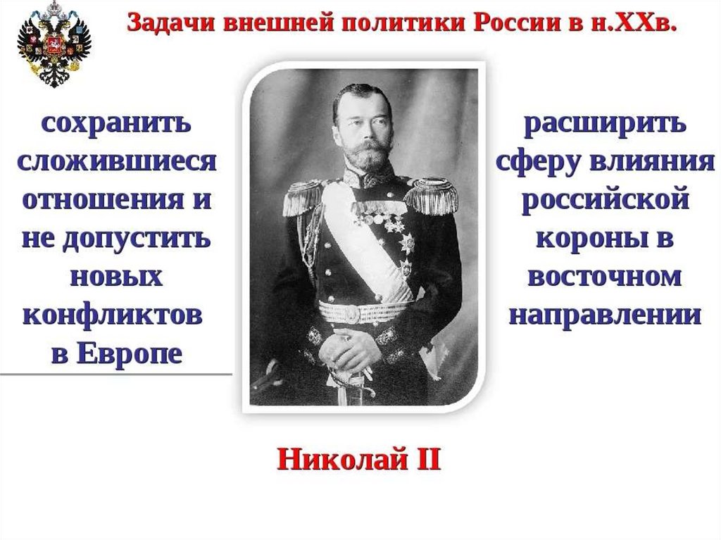 Направления внутренней политики николая. Основные направления политики Николая 2. Внешняя политика Николая II (1894-1914)..