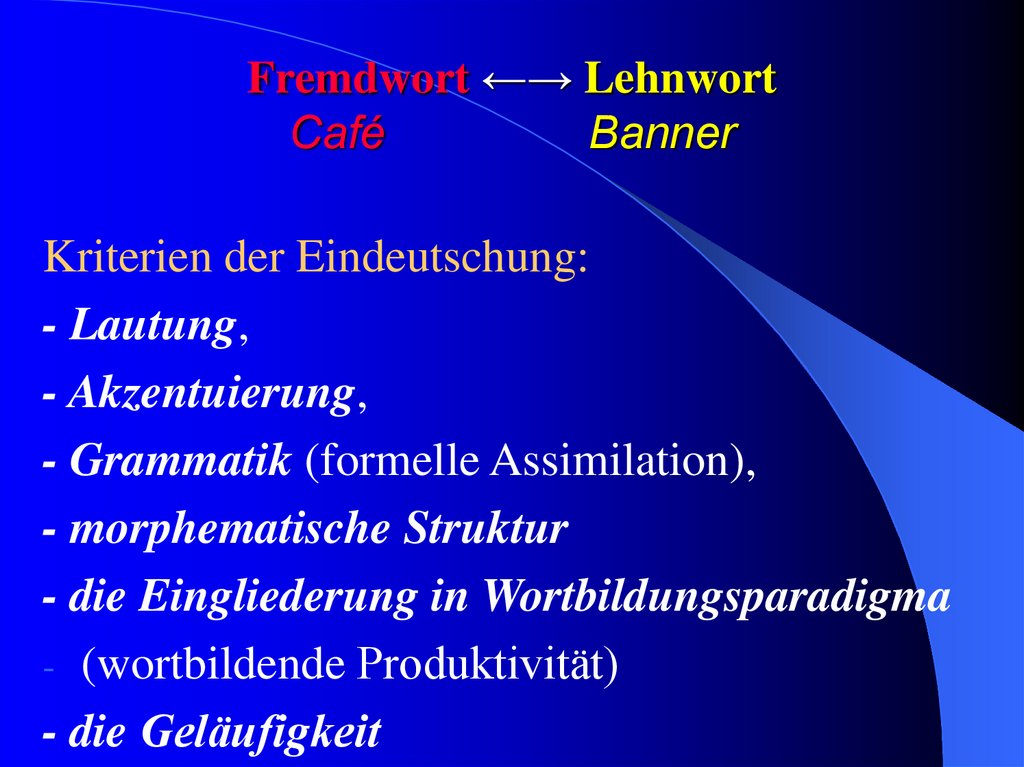 Fremdwort ←→ Lehnwort Café Banner