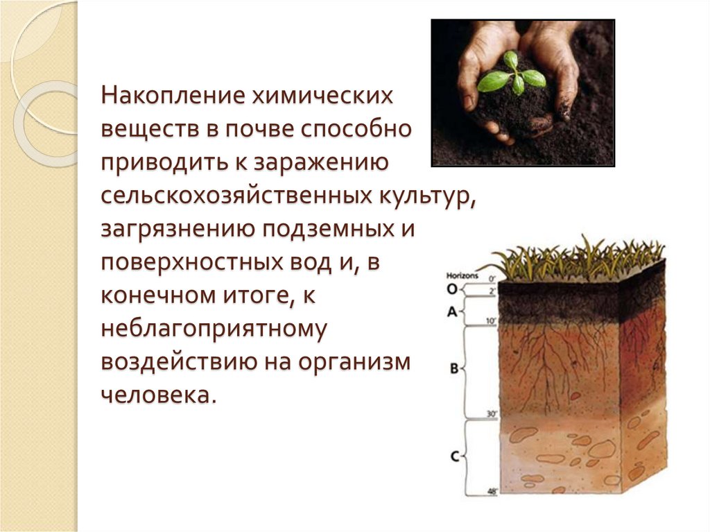 Накопление химических веществ в почве способно приводить к заражению сельскохозяйственных культур, загрязнению подземных и
